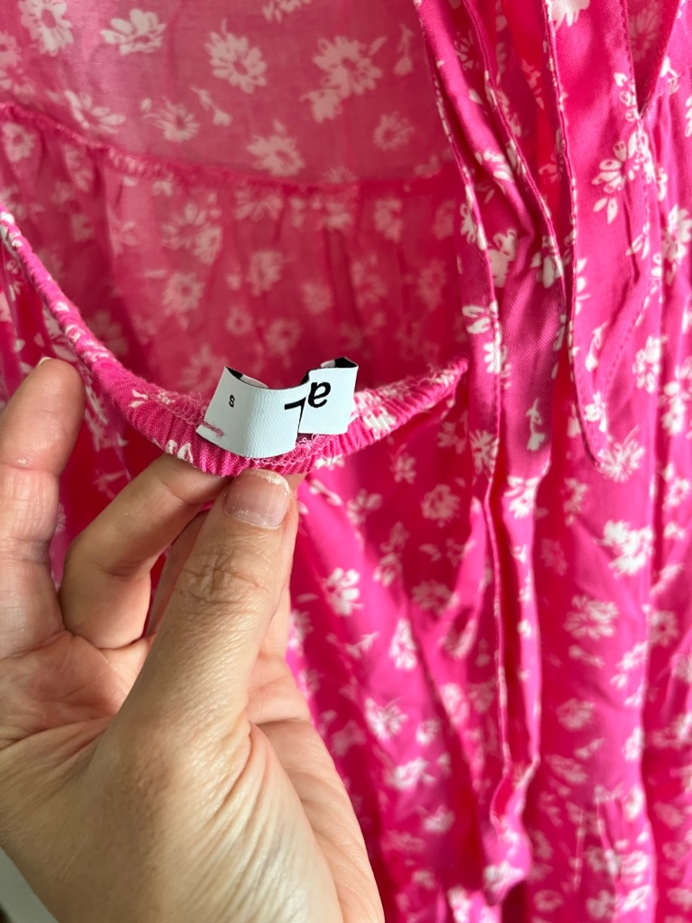 🌸 Pink Floral Summer Dress ✨ European Boutique Viscose Tie Back Sundress Size S - Picture 6 of 7